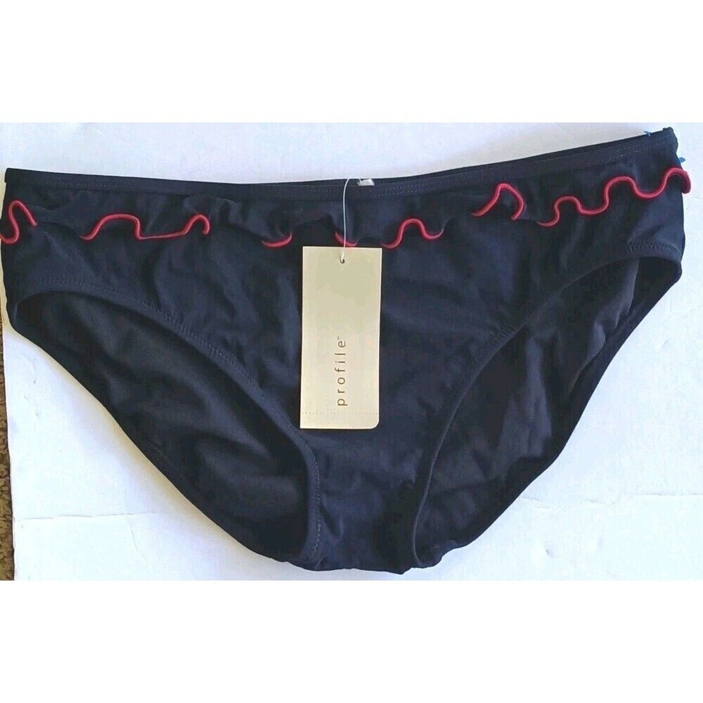 Profile Ruffle Bikini  Swim Bottom Size US 12 Large Black Red E004 New
